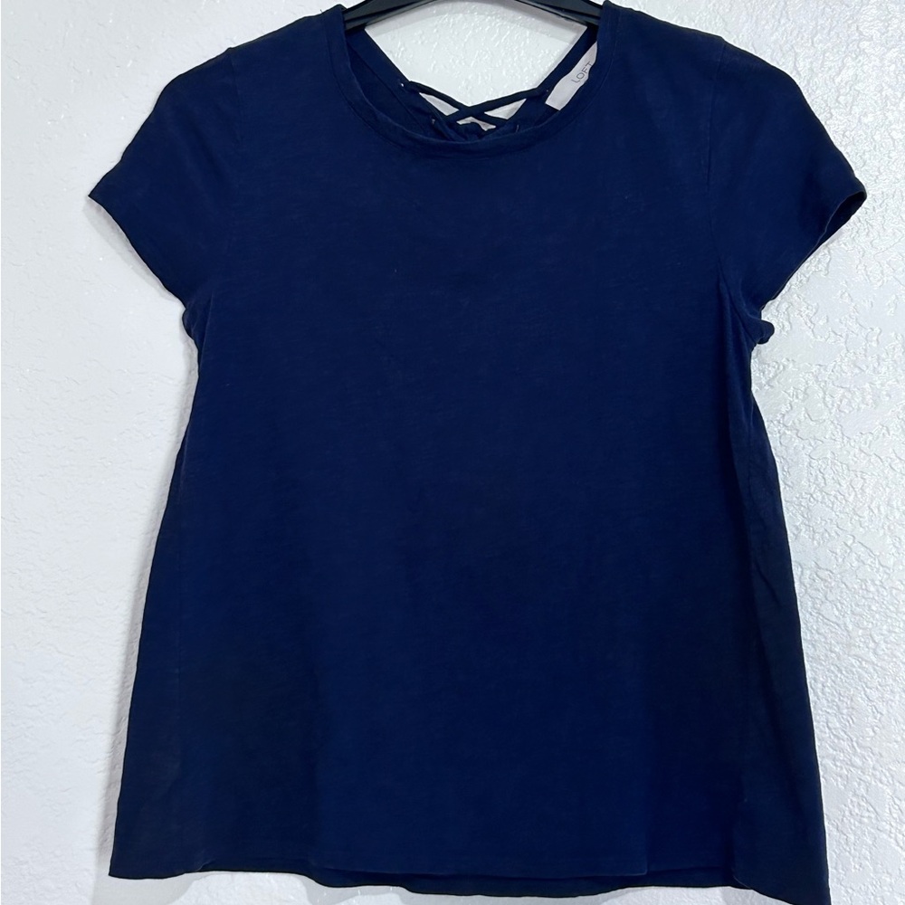 LOFT Blue Cap Sleeve‎ Tee with Criss-Cross Detail